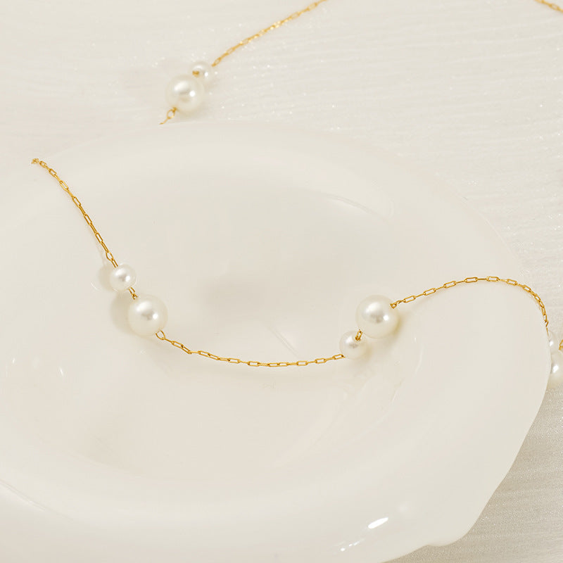 Simple Pearl Strand Bracelet in 18k Gold-Plated Stainless Steel