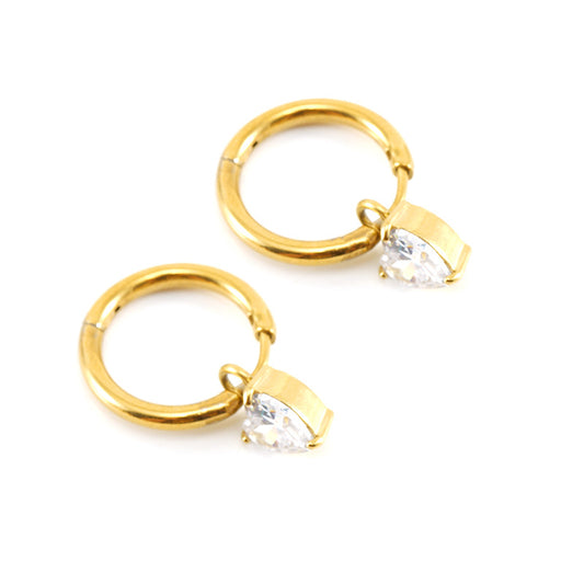 Zircon Heart Earrings with Pendant in 18k Gold-Plated Stainless Steel