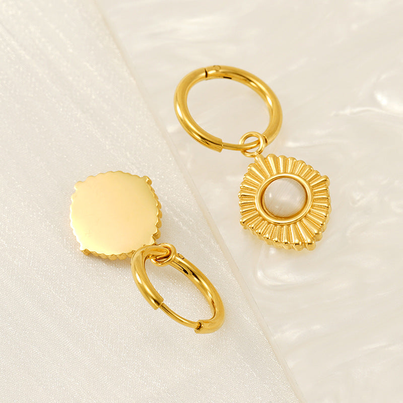 Unique Hoop Earrings with Opal Pendant in 18k Gold-Plated Stainless Steel