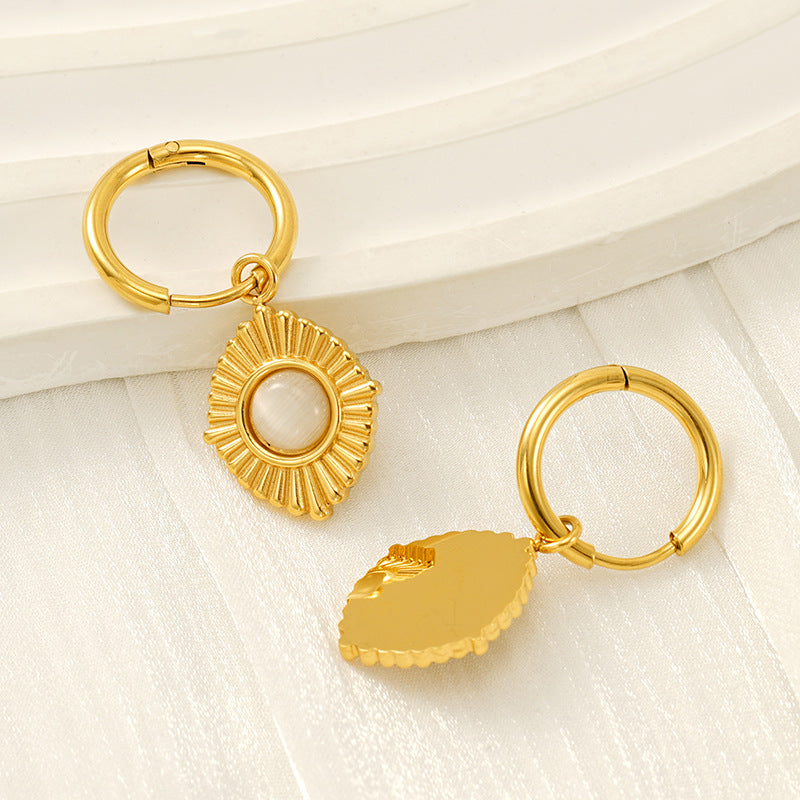 Unique Hoop Earrings with Opal Pendant in 18k Gold-Plated Stainless Steel