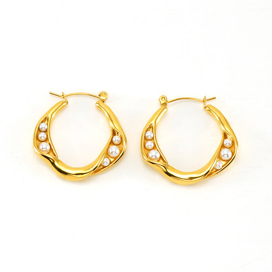 Special Pearl Hoop Earrings in 18k Gold-Plated Stainless Steel