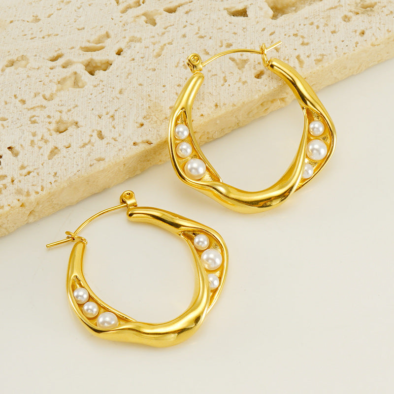 Special Pearl Hoop Earrings in 18k Gold-Plated Stainless Steel
