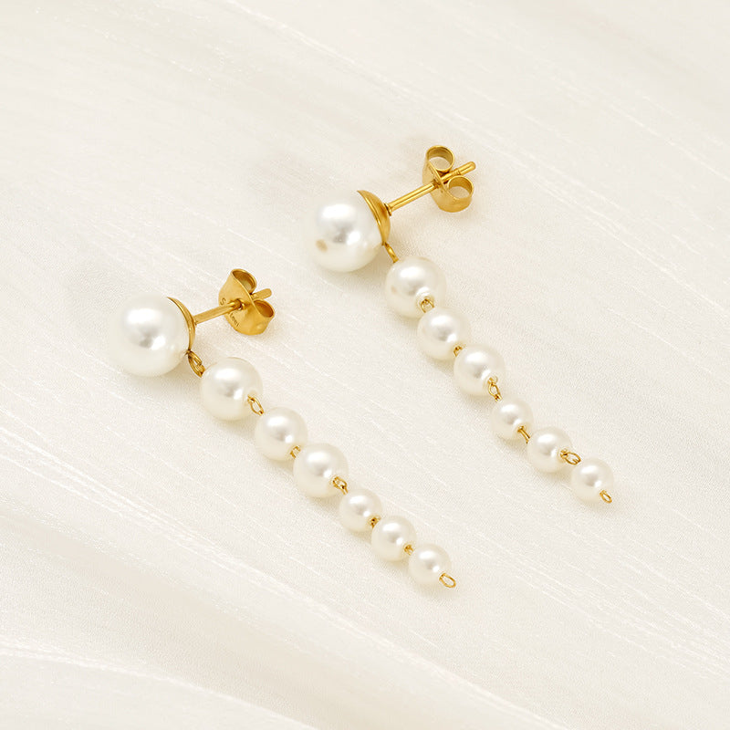 Pearl Tassel Drop Earrings in 18k Gold-Plated Stainless Steel