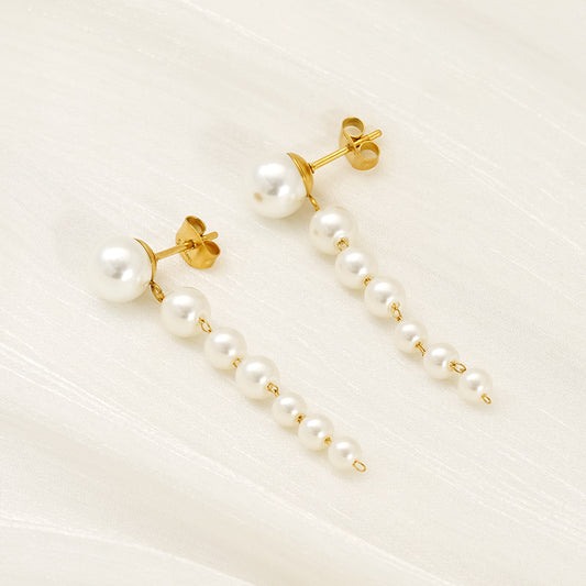 Pearl Tassel Drop Earrings in 18k Gold-Plated Stainless Steel
