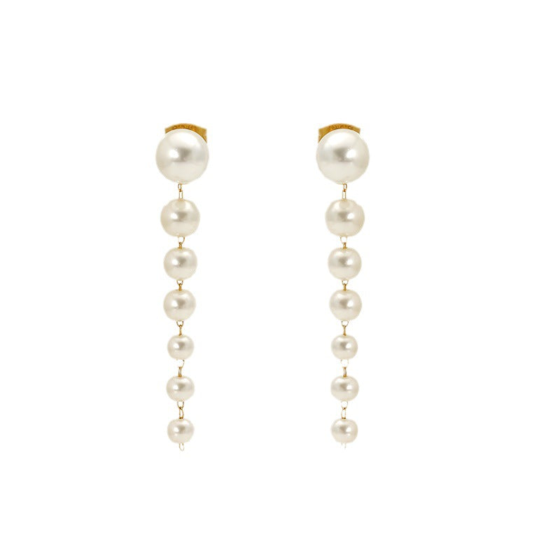Pearl Tassel Drop Earrings in 18k Gold-Plated Stainless Steel