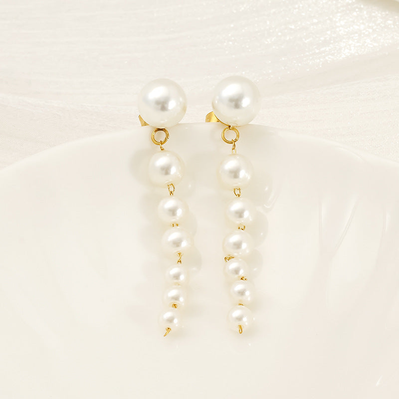 Pearl Tassel Drop Earrings in 18k Gold-Plated Stainless Steel