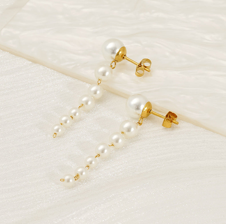 Pearl Tassel Drop Earrings in 18k Gold-Plated Stainless Steel