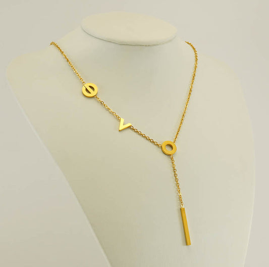 18K Gold-Plated Stainless Steel "LOVE" Asymmetric Pendant Necklace