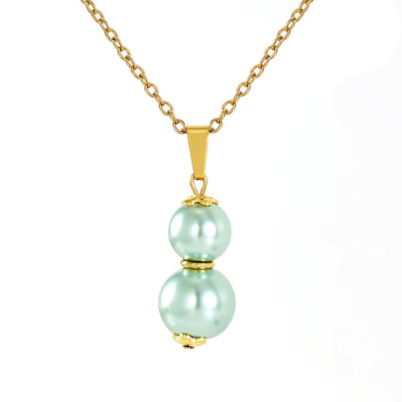 Double Pearl Necklace Turquoise Blue – 18K Gold Plated Stainless Steel