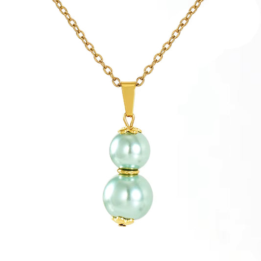 Double Pearl Necklace Turquoise Blue – 18K Gold Plated Stainless Steel