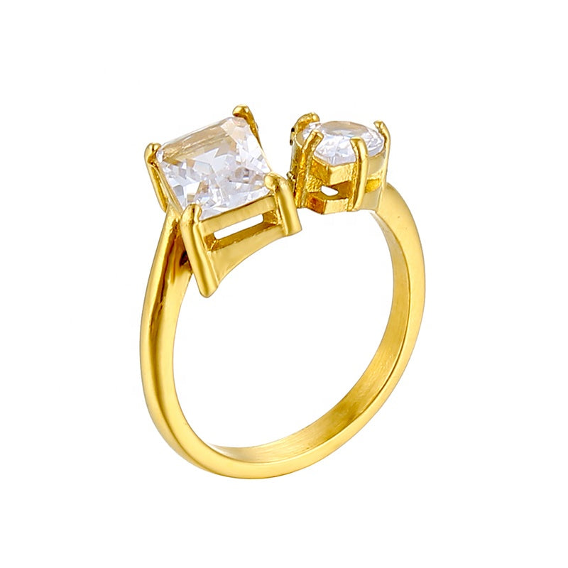Clear Duo Zircon Gold Ring 18K Gold Plated Stainless Steel