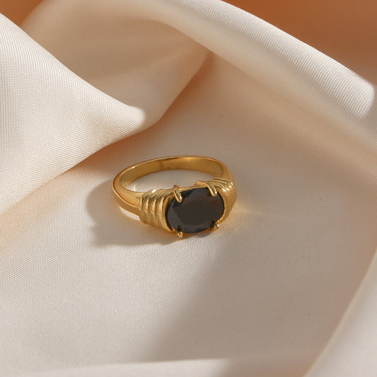 Gold Ring 18K Gold Plated Stainless Steel with Black Zircon
