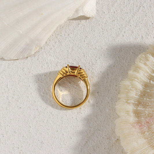 Red Zircon Gold Ring 18K Gold Plated Stainless Steel