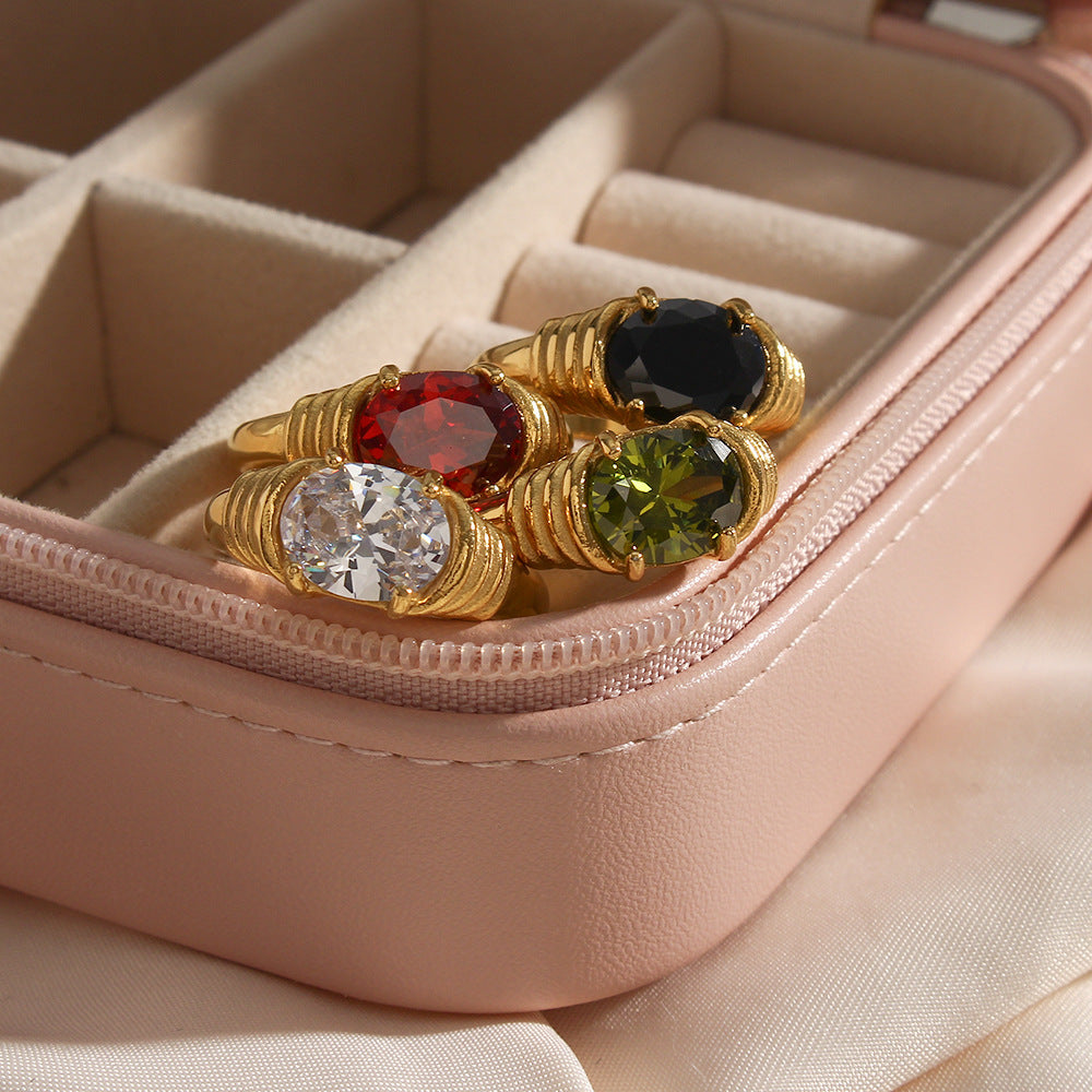 Red Zircon Gold Ring 18K Gold Plated Stainless Steel