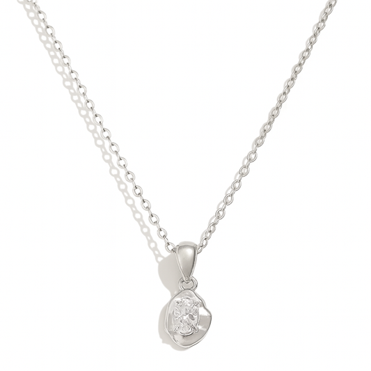 Clear Zircon Pendant Necklace Silver Plated Stainless Steel