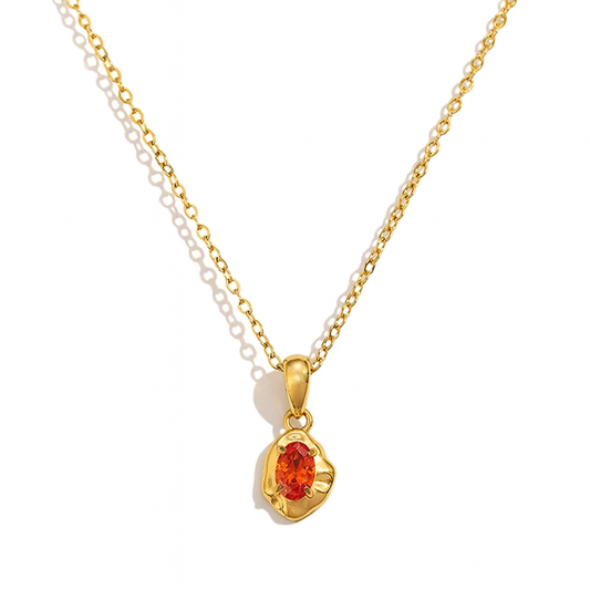 Orange Zircon Pendant Necklace 18K Gold Plated Stainless Steel