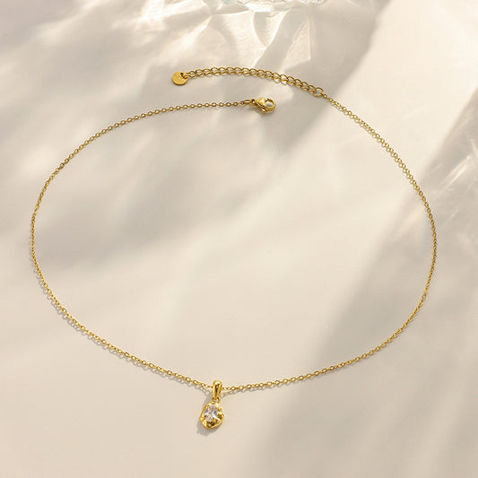 Clear Zircon Pendant Necklace 18K Gold Plated Stainless Steel