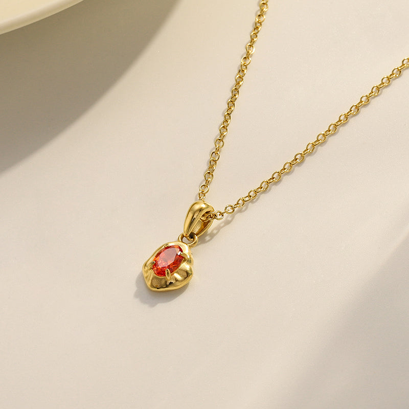 Orange Zircon Pendant Necklace 18K Gold Plated Stainless Steel