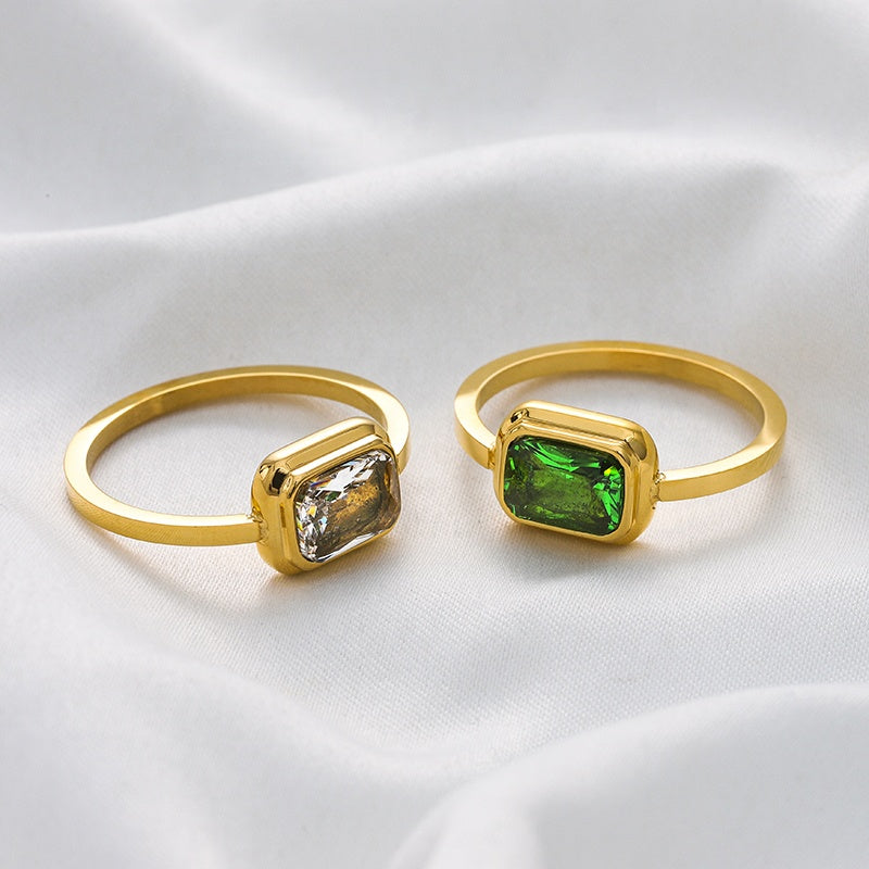 Clear Zircon Gold Ring 18K Gold Plated Stainless Steel