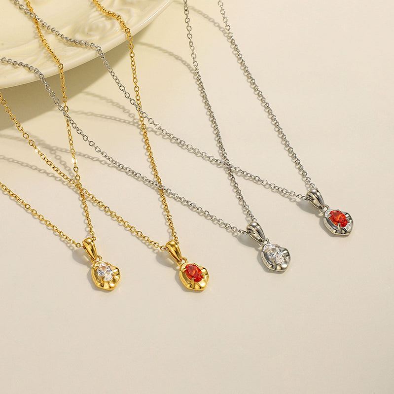 Clear Zircon Pendant Necklace 18K Gold Plated Stainless Steel