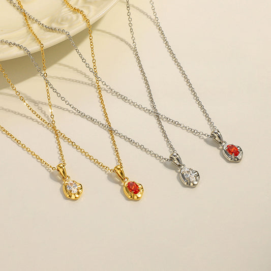 Clear Zircon Pendant Necklace Silver Plated Stainless Steel