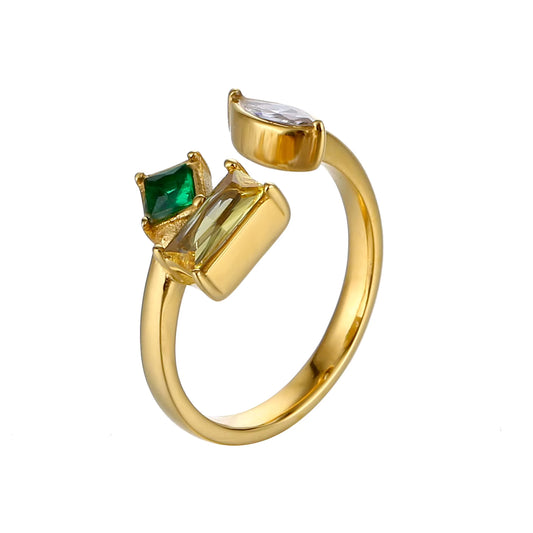 Multi Zircon Gold Ring 18K Gold Plated Stainless Steel