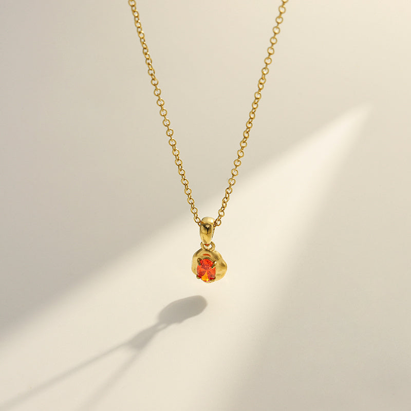 Orange Zircon Pendant Necklace 18K Gold Plated Stainless Steel