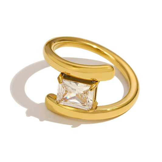 Unique Square Stone Gold Ring 18K Gold Plated Stainless Steel