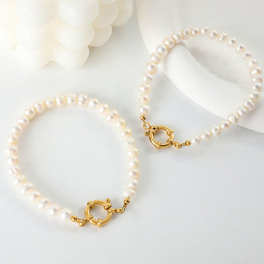 Freshwater Pearl Bracelet with Gold OT Clasp 18K Gold Plated Stainless Steel