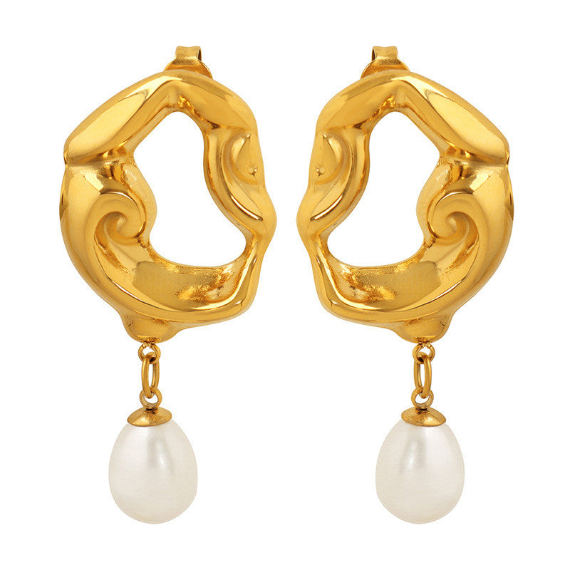Gold Pearl Drop Earrings 18K Gold Plated Stainless Steel