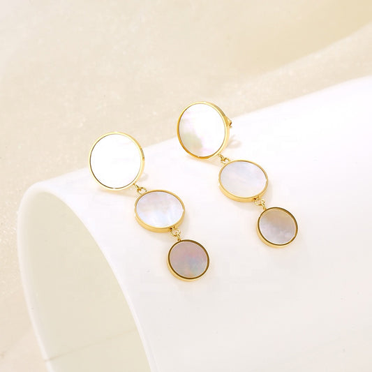 Triple Shell Drop Earrings 18K Gold Plated Stainless Steel