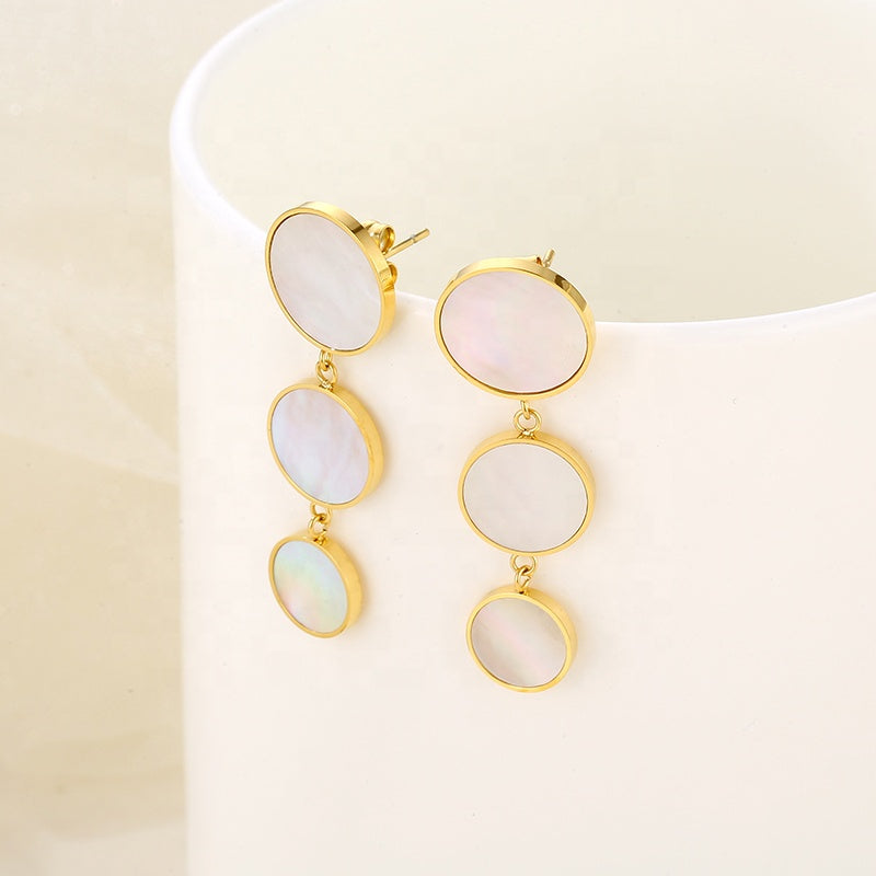 Triple Shell Drop Earrings 18K Gold Plated Stainless Steel