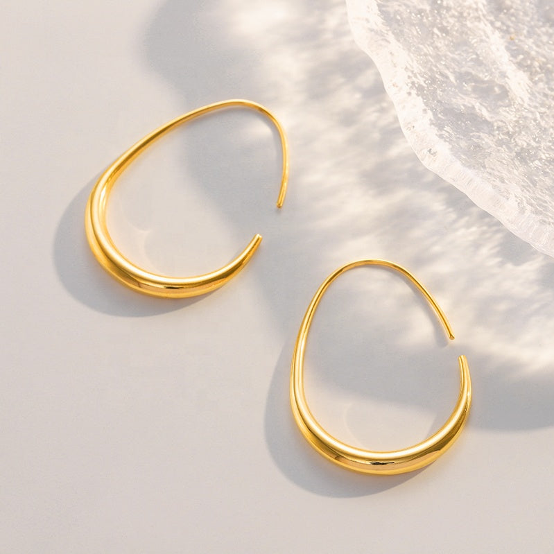 Sleek Open Hoop Earrings 18K Gold Plated Stainless Steel