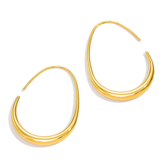 Sleek Open Hoop Earrings 18K Gold Plated Stainless Steel