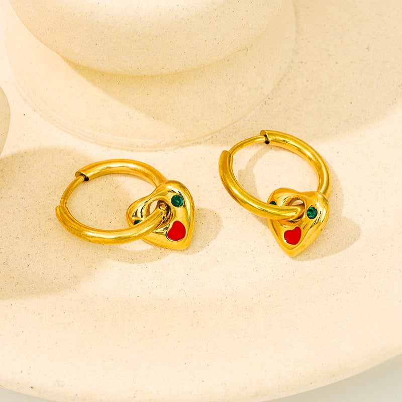 Gold Heart Charm Hoop Earrings 18K Gold Plated Stainless Steel