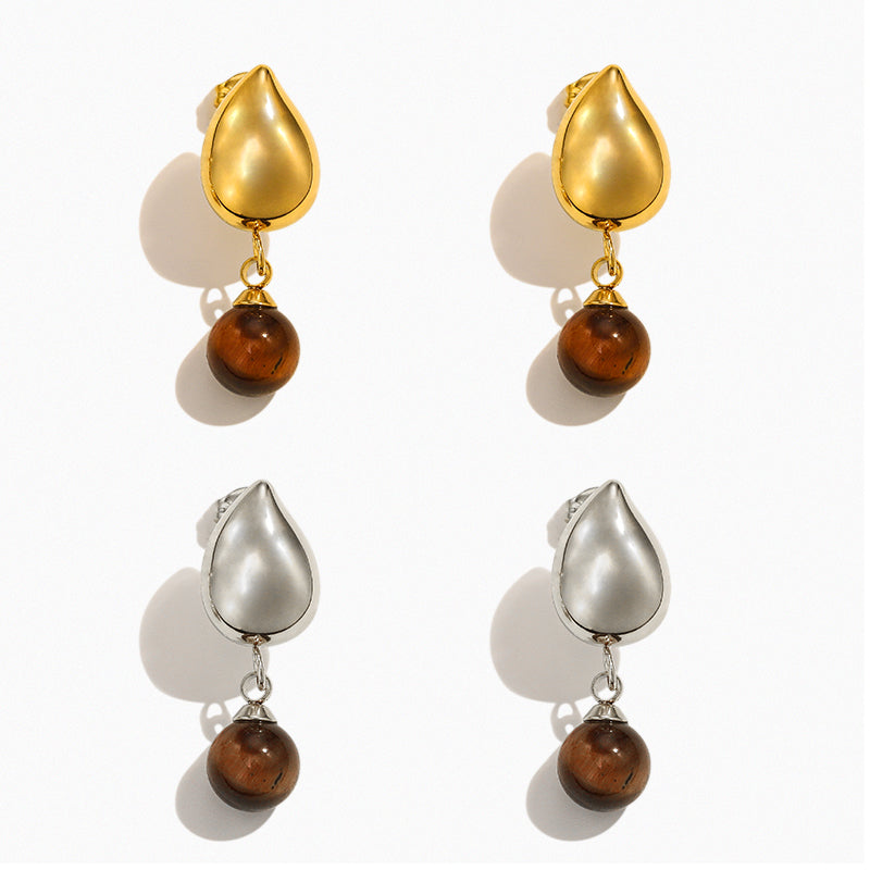 Tiger’s Eye Water Drop Earrings Silver Plated Stainless Steel