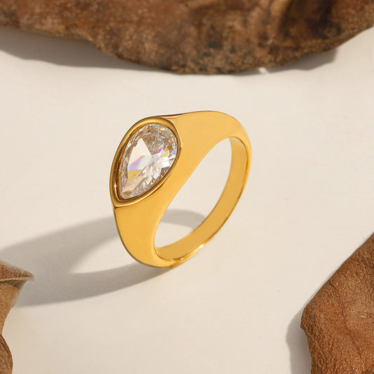 Clear Zircon Gold Ring 18K Gold Plated Stainless Steel