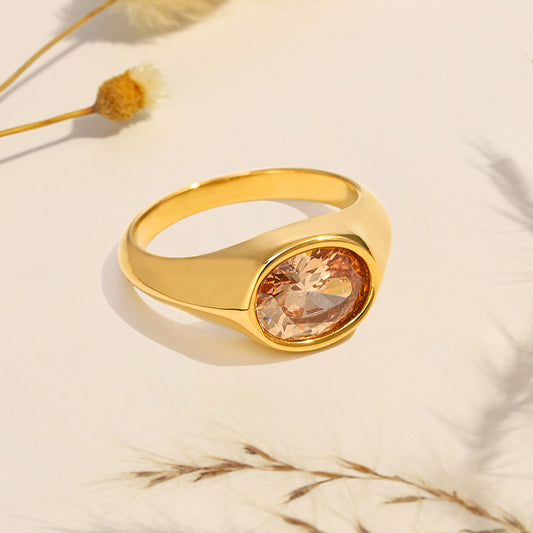 Peach Zircon Gold Ring 18K Gold Plated Stainless Steel