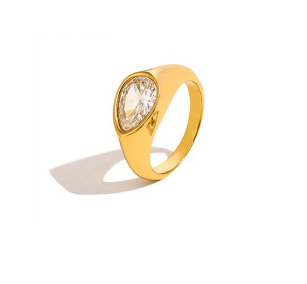 Clear Zircon Gold Ring 18K Gold Plated Stainless Steel