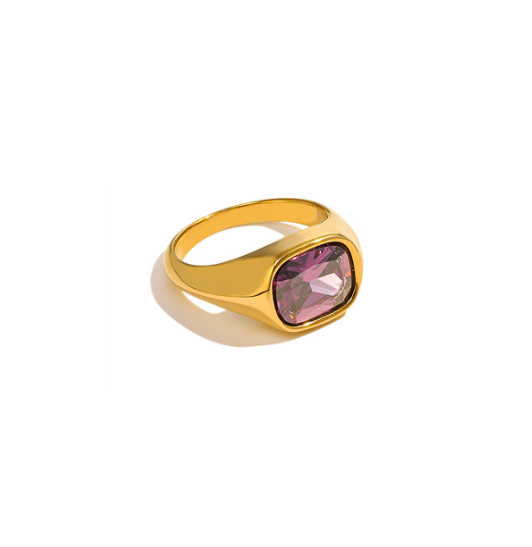 Purple Zircon Gold Ring 18K Gold Plated Stainless Steel
