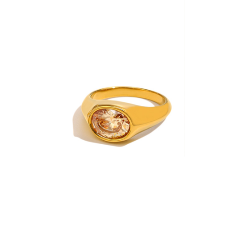 Peach Zircon Gold Ring 18K Gold Plated Stainless Steel