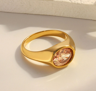 Peach Zircon Gold Ring 18K Gold Plated Stainless Steel