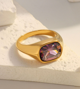 Purple Zircon Gold Ring 18K Gold Plated Stainless Steel