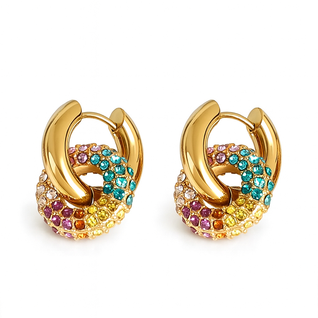 Colorful Pavé Hoop Earrings 18K Gold Plated Stainless Steel