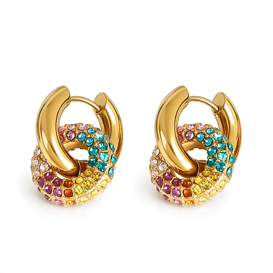 Colorful Pavé Hoop Earrings 18K Gold Plated Stainless Steel