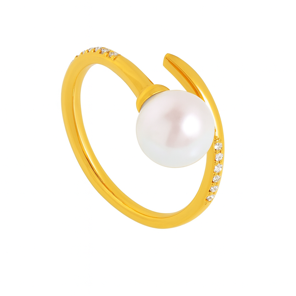 Gold Open Pearl & Zircon Ring