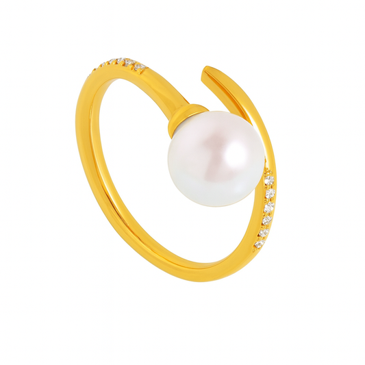 Gold Open Pearl & Zircon Ring