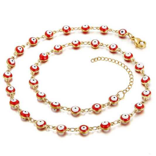 Evil Eye Necklace – 18K Gold Plated Stainless Steel - Red