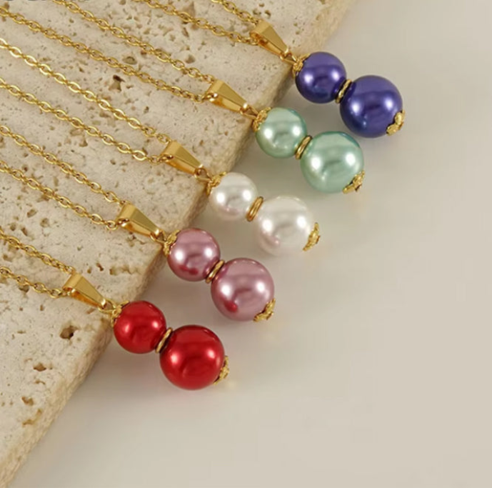 Double Pearl Necklace Pink – 18K Gold Plated Stainless Steel