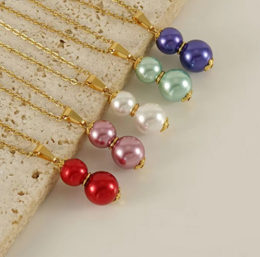 Double Pearl Necklace Pink – 18K Gold Plated Stainless Steel